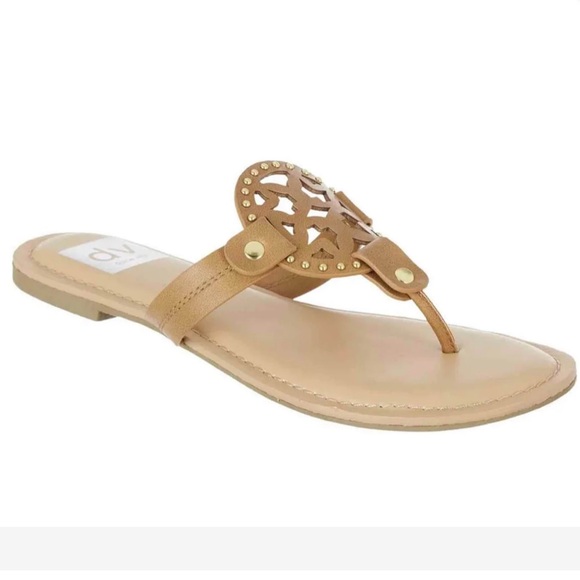 DV By Dolce Vita Gotie Tan Laser Cut Studded Flat Sandal Size 9.5 - Picture 1 of 5